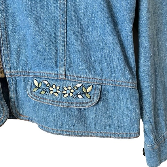 Vintage Y2K 2002 Christopher & Banks 100% Cotton Floral Embroidered Denim Jacket - Picture 3 of 6